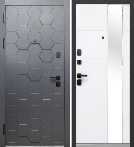 Люксор 2МДФ 3Д Сатин графит - Белый снег софт, накладное зеркало