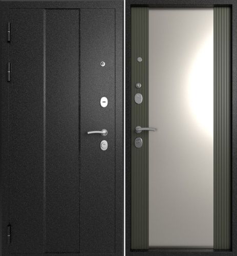 Входная дверь с большим зеркалом Эталон М-5 Черный букле-Софт графит (зеркало)