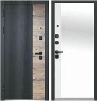 Люксор 2МДФ Дуб Вертикаль зеркало МДФ Канадский дуб пацифик/Сатин черный - Эмалит белый со встроенным зеркалом в пол