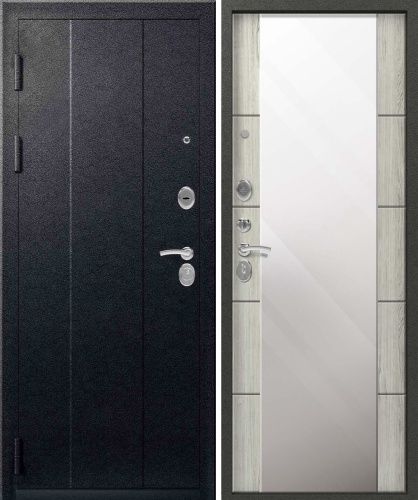 Входная дверь с большим зеркалом Эталон Х-4 Черный муар - Дуб полярный